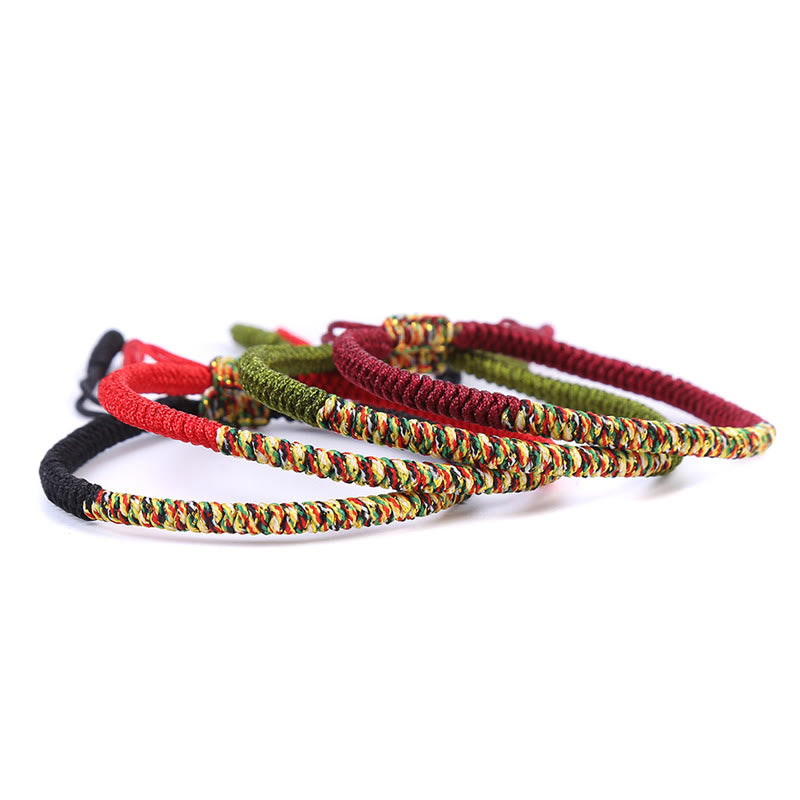 Armband – Glück & Stärke geflochtene bunte Schnüre elastisch mehrfarbig