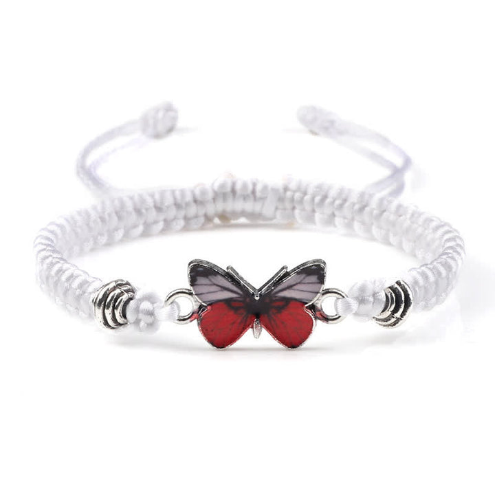Weißes Armband Schmetterling – Liebe mit rotem Schmetterling Charm elastisch