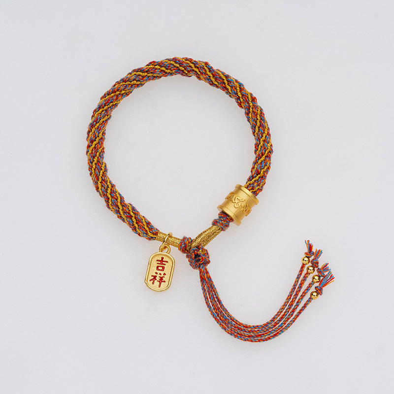 Multicolores Armband Om Mani Padme Hum mit goldenem Anhänger elastisch