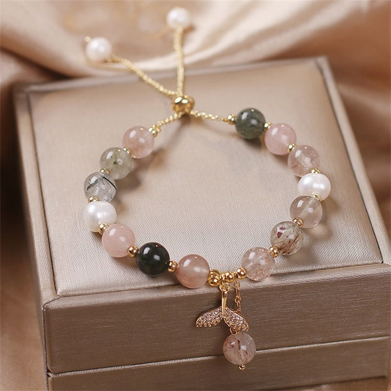 Armband Erdbeerquarz mit Perlen Natursteinen elegant tragbar Heilung