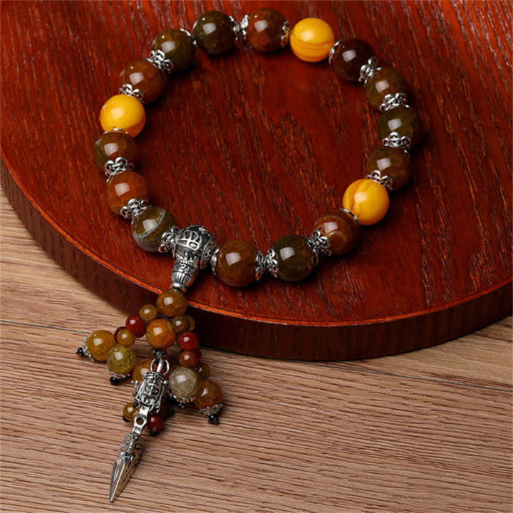 Armband Roter Achat Tigerauge Drachen Anhänger Heilstein Perlen Silber
