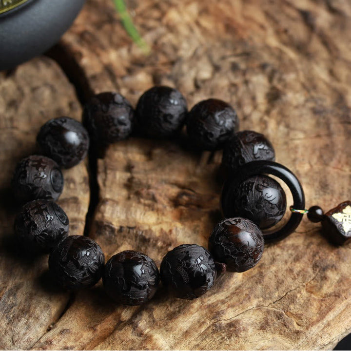 Armband Ebenholz Gravur Yin-Yang Ruhe