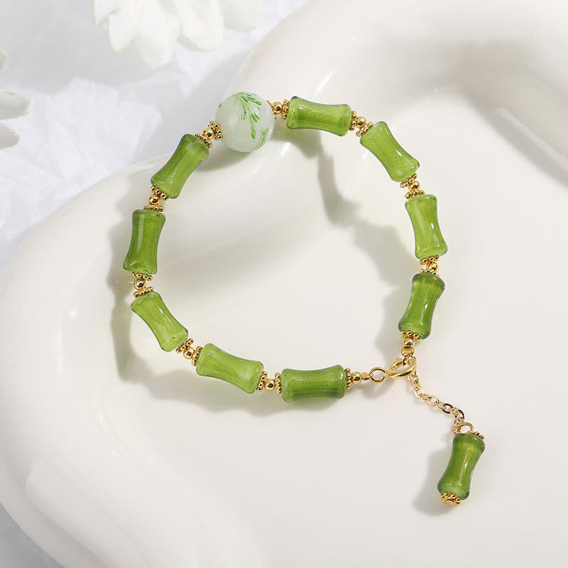 Armband Kristall Achat Bambus grünes Naturstein elastisch Wohlstand