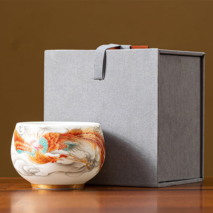 Teetasse Porzellan Drachen Phönix Roter Phönix 175ml Geschenkbox