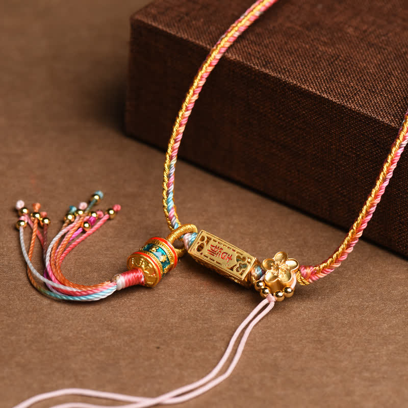 Kette bunte Perlen Kupfer Buddha Wohlstand Gebetsmühle