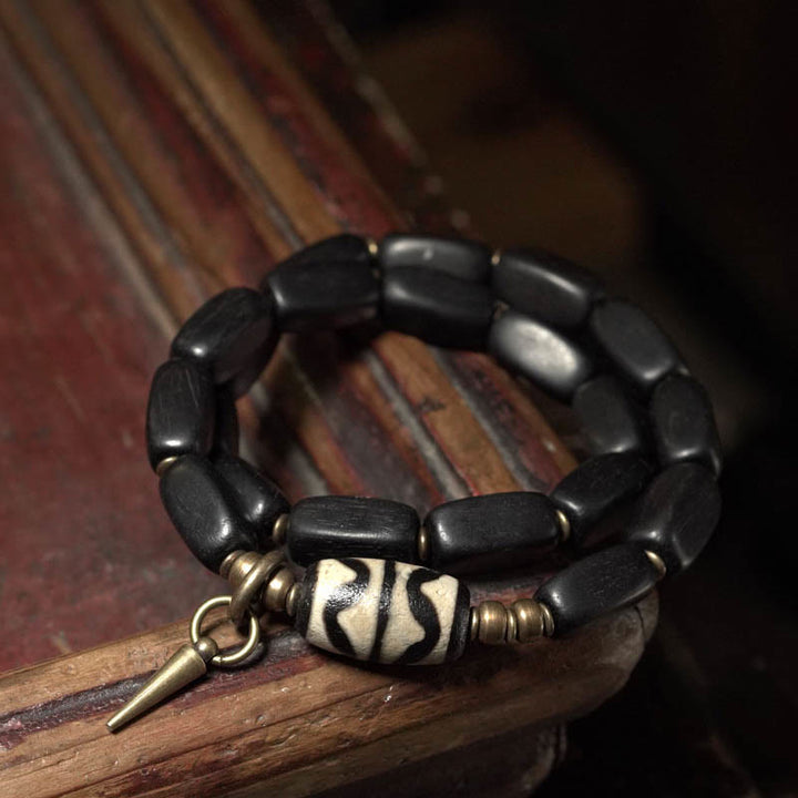 Armband Kupfer Ebenholz Balance schwarze Perlen Holzstab elegant