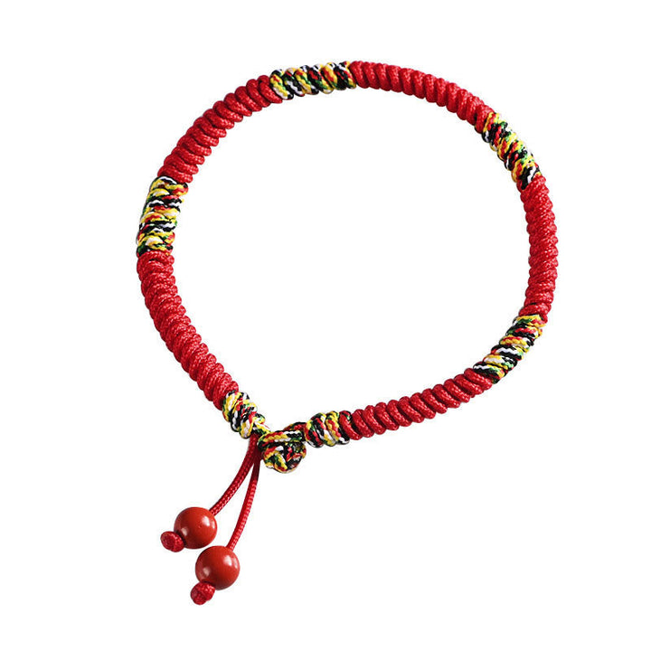 Rotes Armband Fünffarben – Schutz & Glück mit bunten Knoten elastisch.