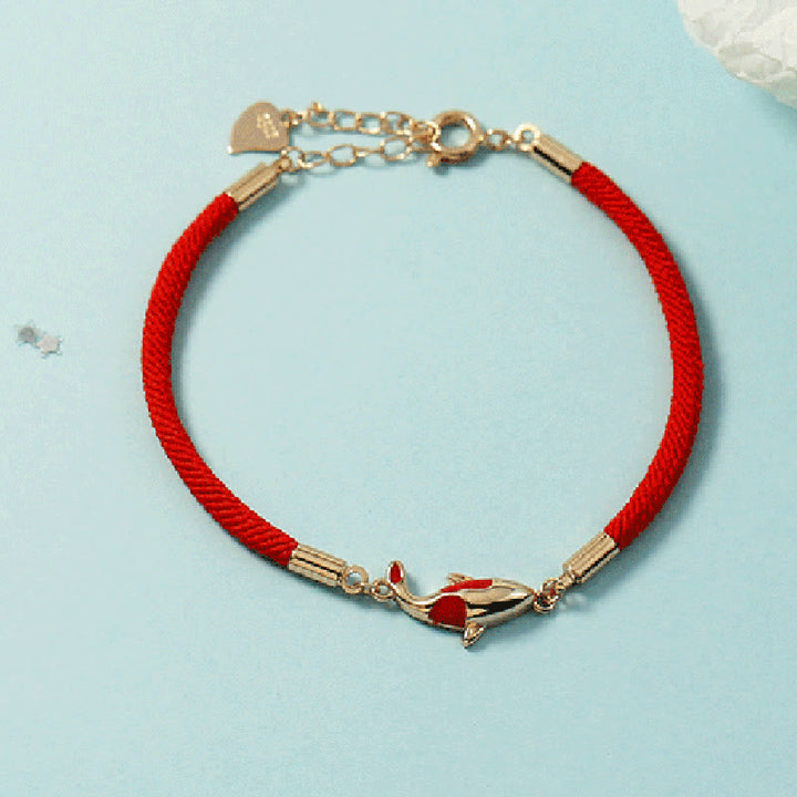 Rotes Seil Armband Kupfer Koi Fisch Wohlstand Energie elegant