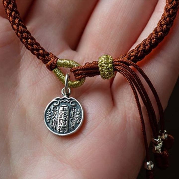 Armband 925 Silber mit grünen Perlen braunes Seidenband Münzanhänger