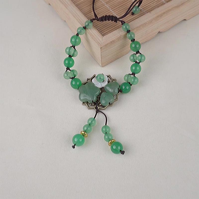 Armband Grüner Jade Glück Blume Anhänger