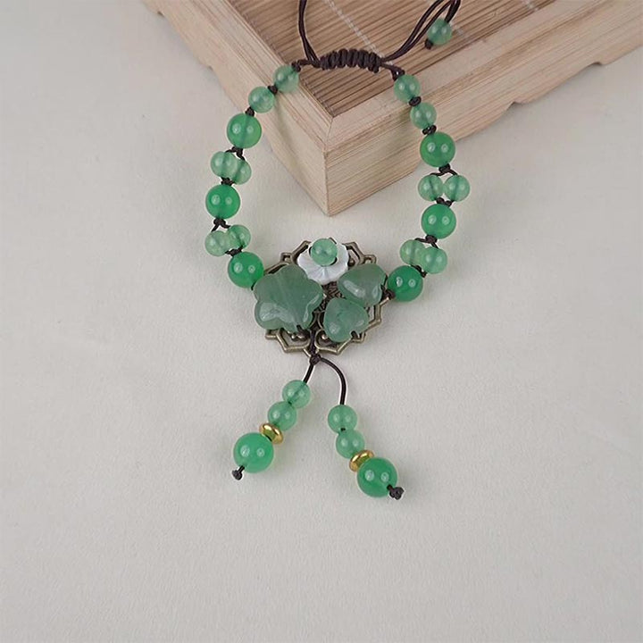 Armband Grüner Jade Glück Blume Anhänger