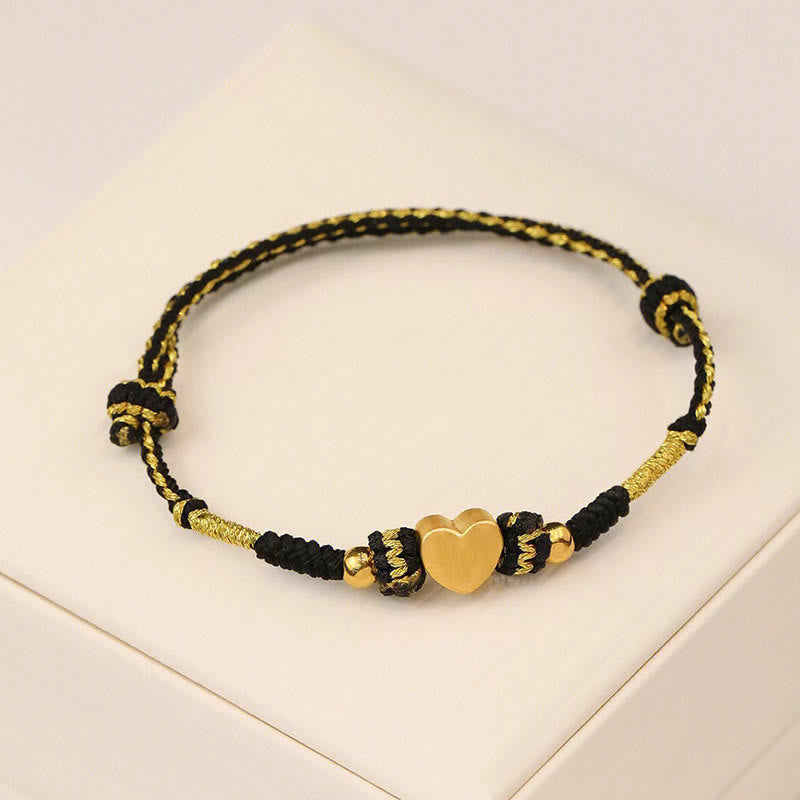 Armband – Glück & Liebe & Energie schwarzes Gold Herzanhänger geflochten