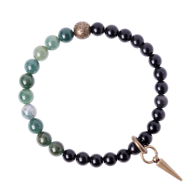 Armband Schwarzer Obsidian Kristall Grüner Aventurin Stein Anhänger