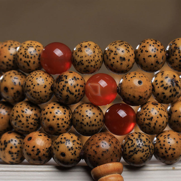Mala 108 Perlen Roter Achat Bodhi Holz Naturstein Armband Schmuck