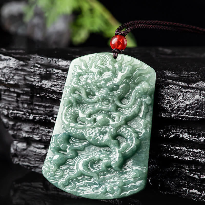 Jade Drachen Kette Anhänger grün Naturstein Glück