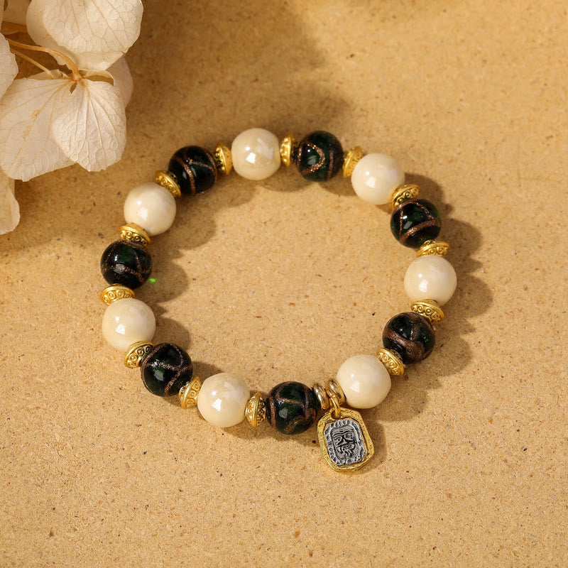 Armband – Schutz & Wohlstand & Balance mit weißen Perlen schwarzem Obsidian