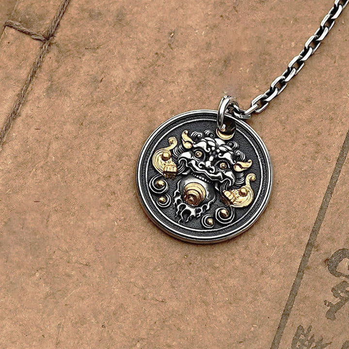 Anhänger Kette schwarze Obsidian Kirtimukha Schutz Silber