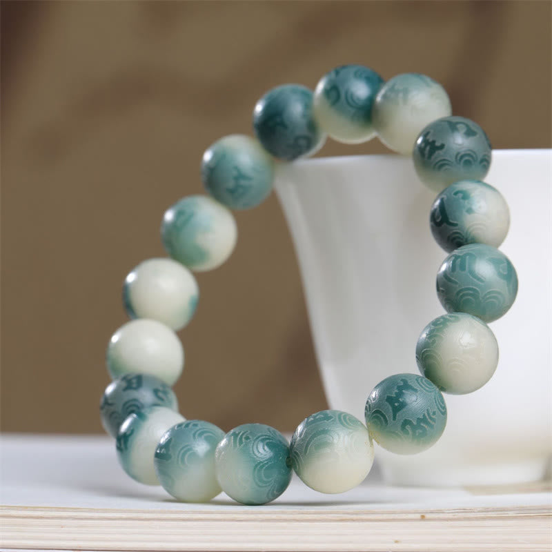 Jadeit Armband Bodhi Om Mani Padme Hum Perlen Naturstein elastisch.