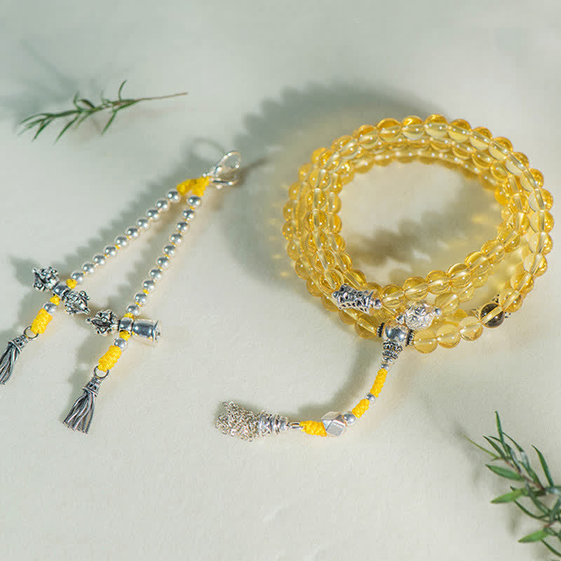Gelbe Citrin Mala Armband mit Silber Perlen elegantes Design Schmuck