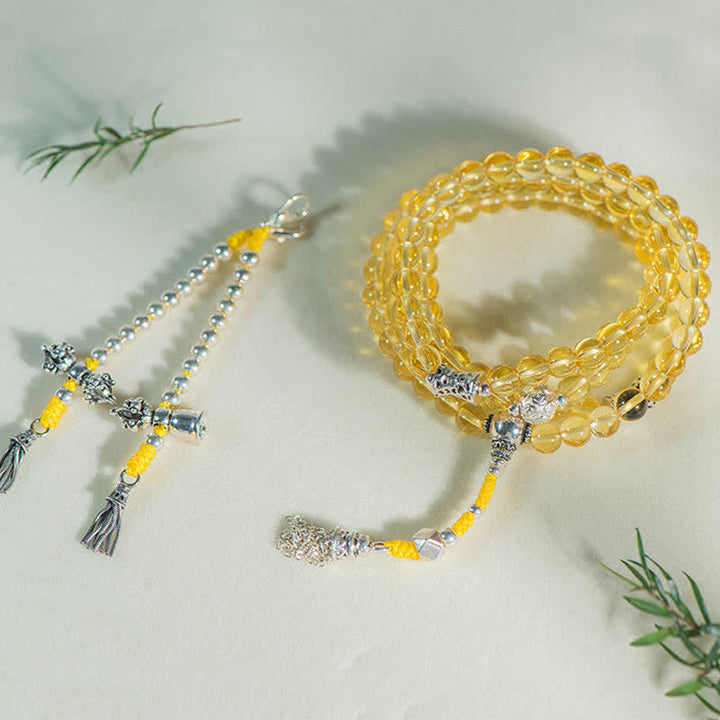 Gelbe Citrin Mala Armband mit Silber Perlen elegantes Design Schmuck