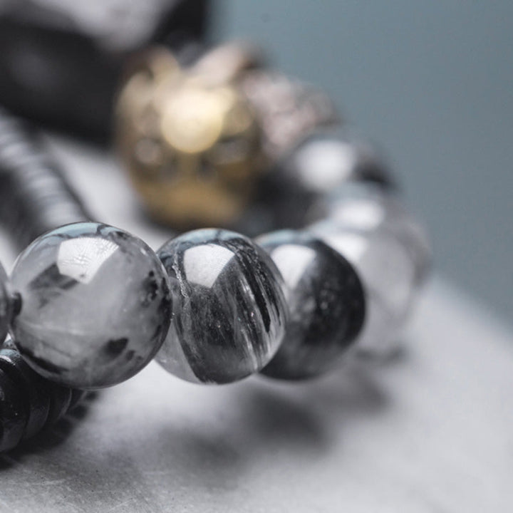 Armband Kupfer Ebenholz Paar – Energie schwarze Perlen Naturstein