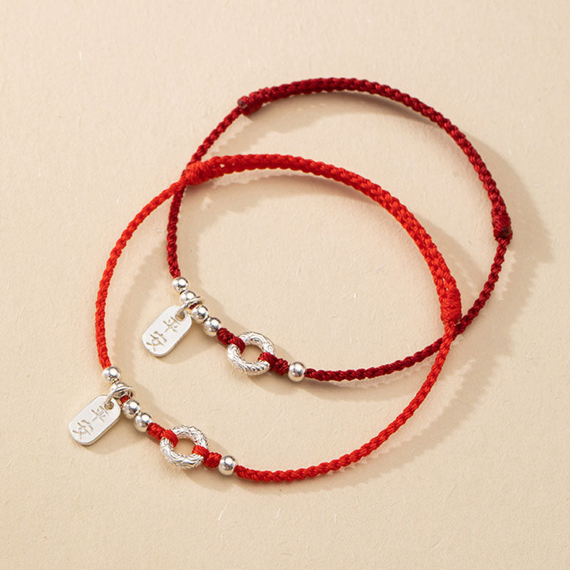 Rotes Armband 925 Silber – Frieden mit Charms elastisch gefädelt