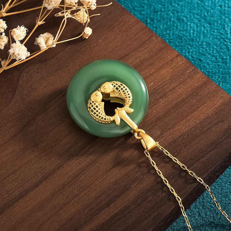 Anhänger Kette Cyan-Jade Koi Glück Gold