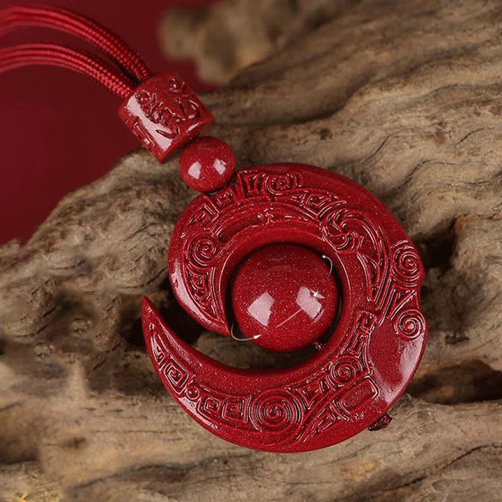 Zinnober Anhänger Kette Buddha Glücksstein Rot