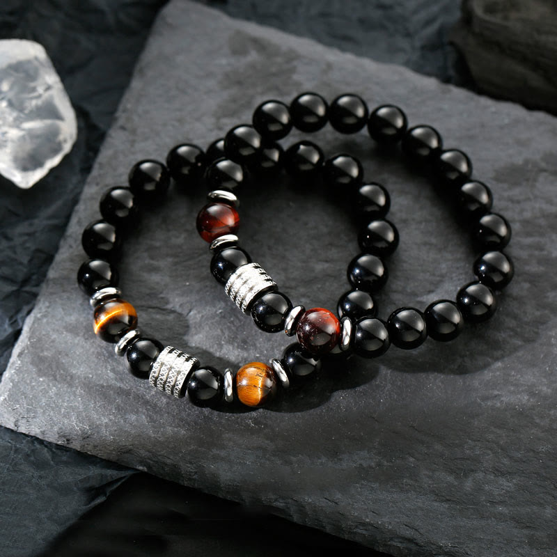 Armband Schwarzer Obsidian Tigerauge – Stärke elegantes Design Naturstein.