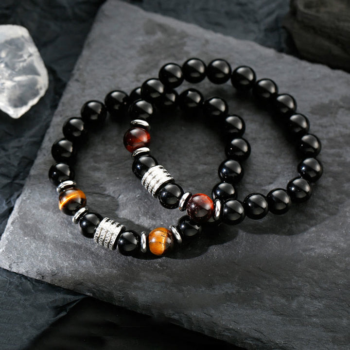 Armband Schwarzer Obsidian Tigerauge – Stärke elegantes Design Naturstein.