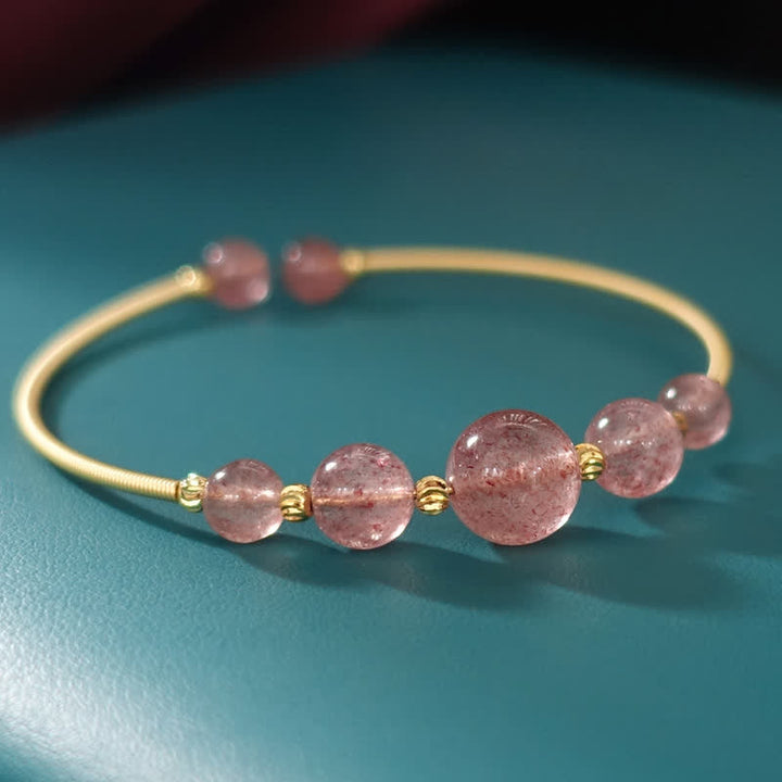 Armband Erdbeerquarz – Heilung & Liebe Energie goldfarben elastisch Naturstein