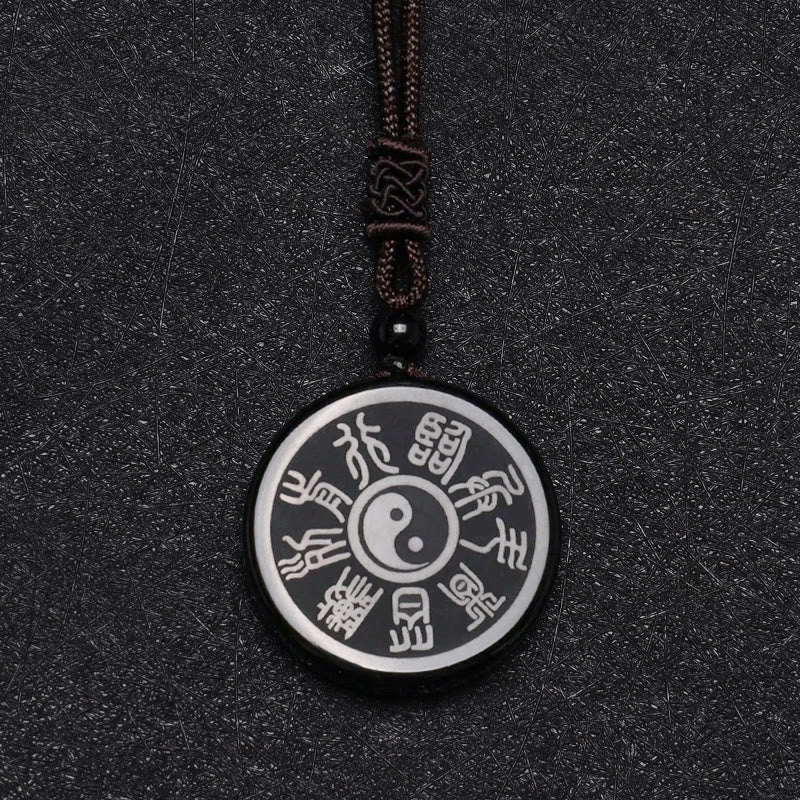 Obsidian Kette mit Yin Yang Anhänger schwarzer Naturstein Halskette