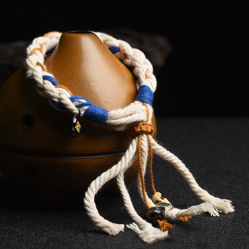 Armband – Glück & Wohlstand & Stärke mit Seilgeflecht creme blau orange