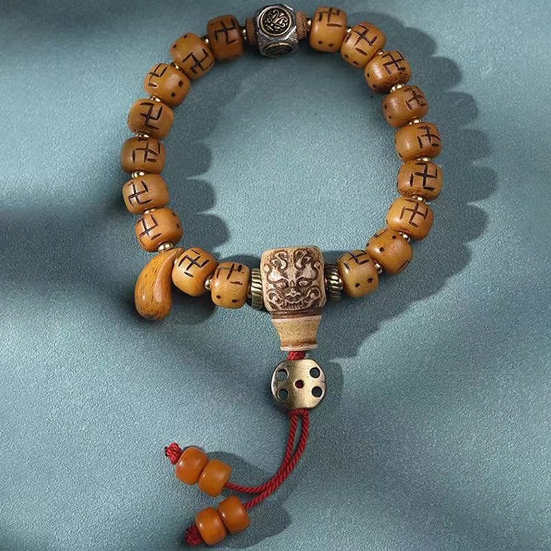 Armband Kamelknochen mit Schutz Glück Anhänger Naturstein elastisch