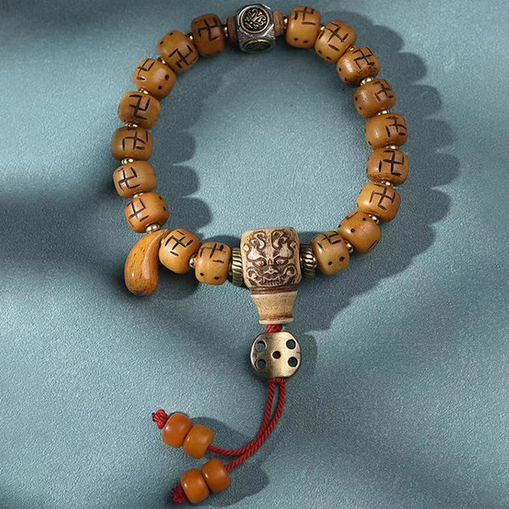 Armband Kamelknochen mit Schutz Glück Anhänger Naturstein elastisch