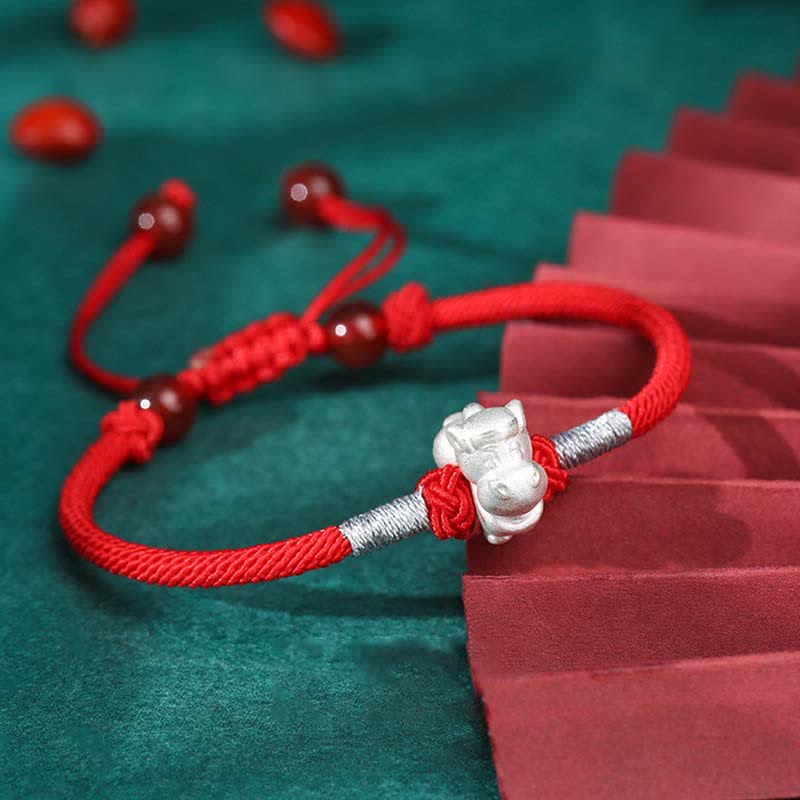 Rotes Armband 925 Silber Chinesisches Tierkreis Glück Stärke Schmuck