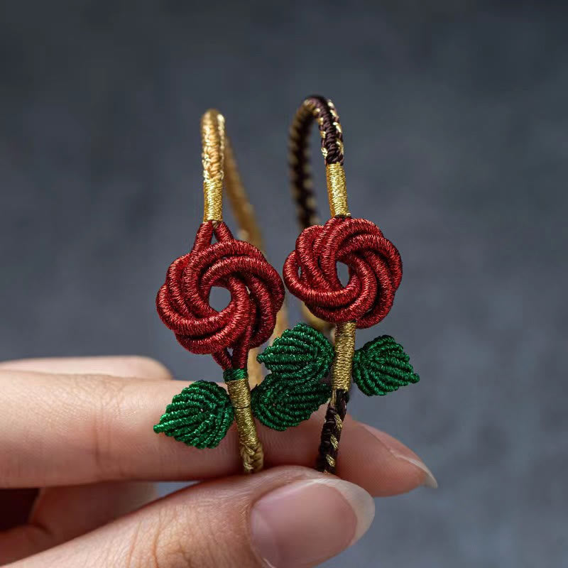 Rotes Seidenarmband – Glück & Frieden & Energie mit grünen Blättern