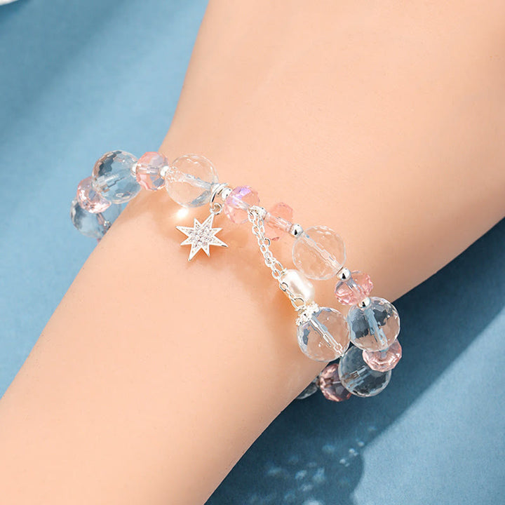 Armband Weißer Kristall Stern – Schutz am Handgelenk, rosa transparente Perlen