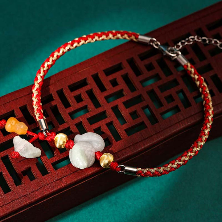 Rotes Armband Jade Chinesisches Tierkreis Wohlstand Energie elegantes Design