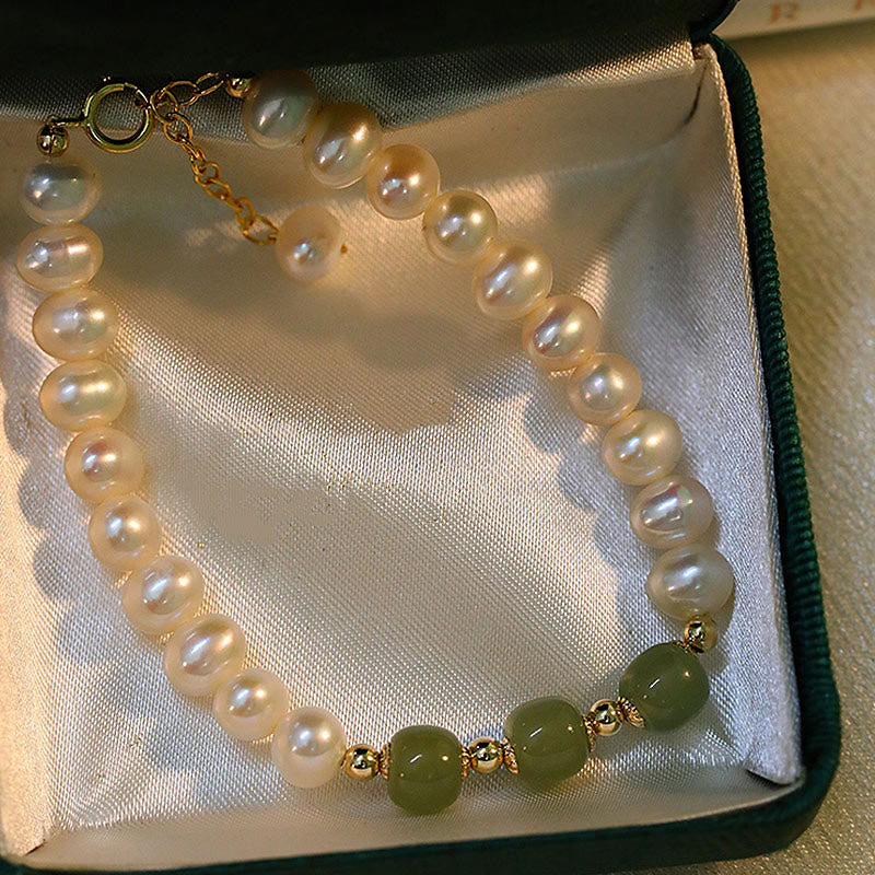 Armband Weiße Jade Cyan Jade Perlen Gold Verschluss elegant