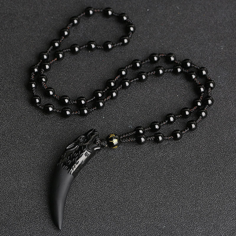 Anhänger Obsidian Wolf – Mut & Schutz Kette schwarzer Naturstein