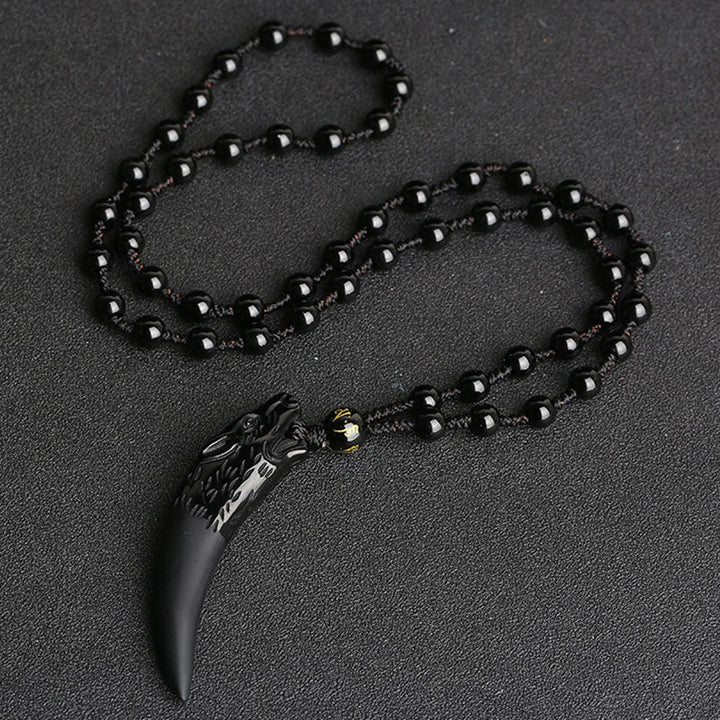 Anhänger Obsidian Wolf – Mut & Schutz Kette schwarzer Naturstein