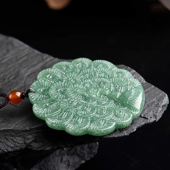 Anhänger Kette grüne Jade Pfau Natur Glück