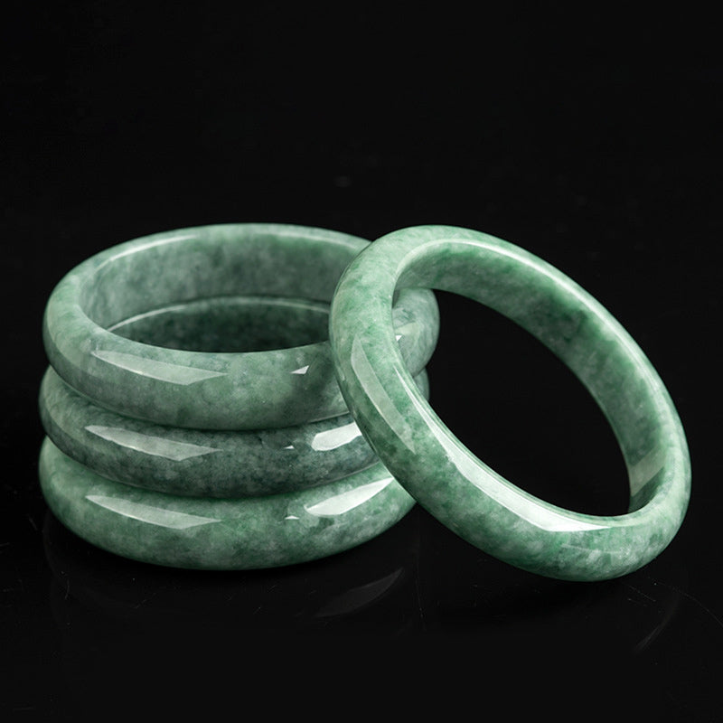 Jade Armband grüner Naturstein glänzend poliert elastisch mehrere Ringe