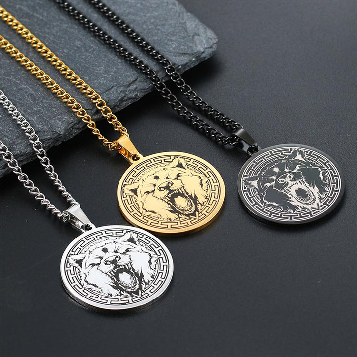 Kette Titanstahl Tier-Amulett Schutz Wolf Medallion