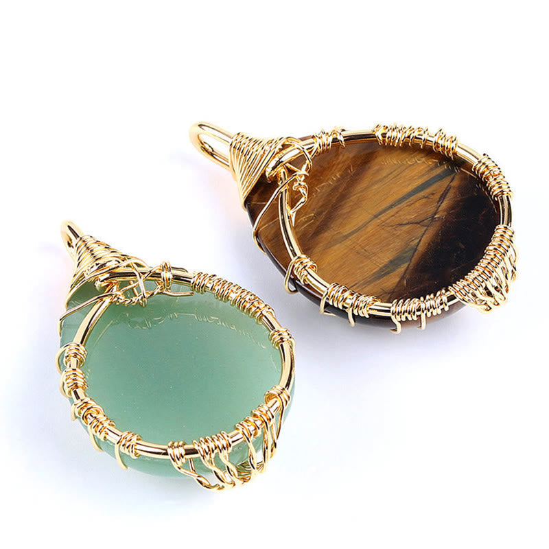 Grüne Aventurin und Tiger Eye Gold Wire Wrap Anhänger Edelstein