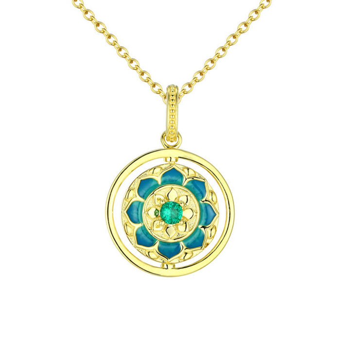 Goldkette Anhänger Tibetisch Lotusblüte Zirkonia