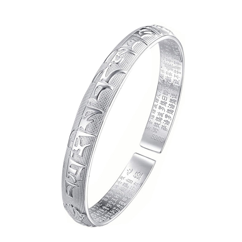 Armband Tibet Sanskrit Weiß Kupfer Meditation Schmuck Nahaufnahme offen