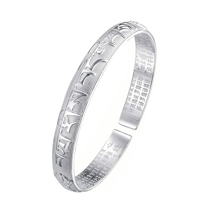 Armband Tibet Sanskrit Weiß Kupfer Meditation Schmuck Nahaufnahme offen