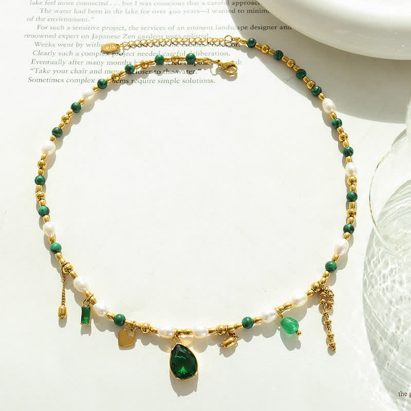 Kette Perle Türkis Zirkon grün gold